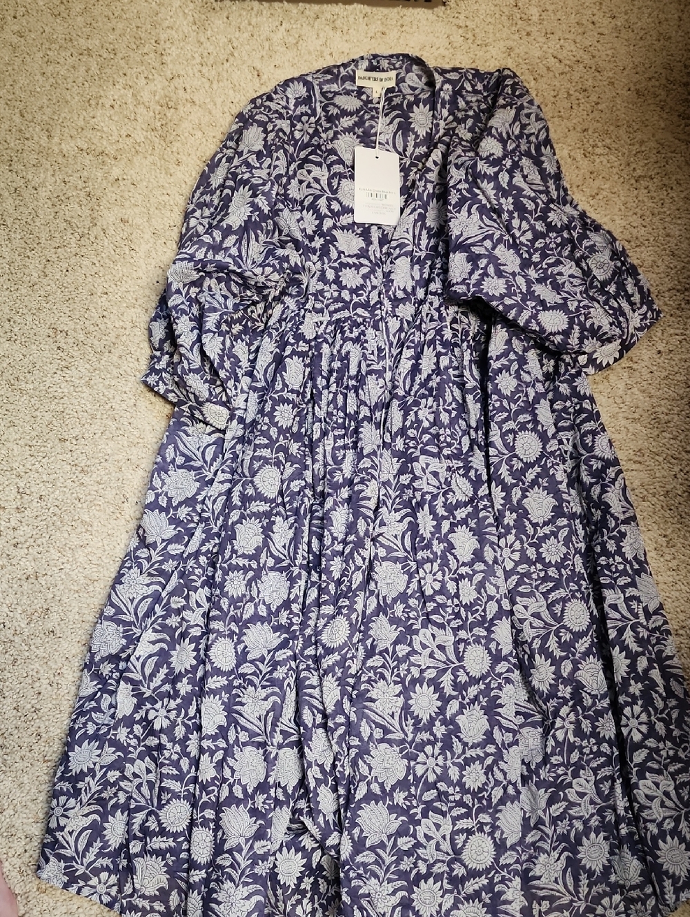 Daughters of India Kyra Navy Blue and White Floral Midi Dress